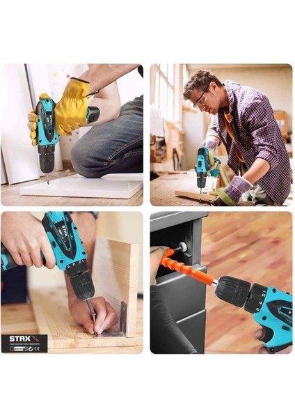 24 V 4 Ah Metal Dişli Şanzıman Çift Akülü Şarjlı Vidalama Matkap STX-E-ARM-24V4A + fırsatları
