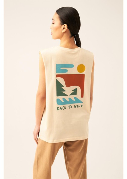 Unisex Bej Wild Heart Nakışlı Arkası Bohem Baskılı Premium Penye Kolsuz Tshirt fırsatları