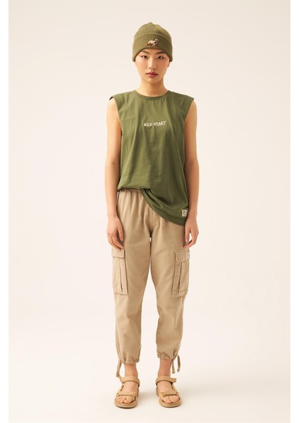 Unisex Bej Outdoor Wild Collection Oversize Paçası Daralabilen Ip Detaylı Kargo Pantolon fiyatları