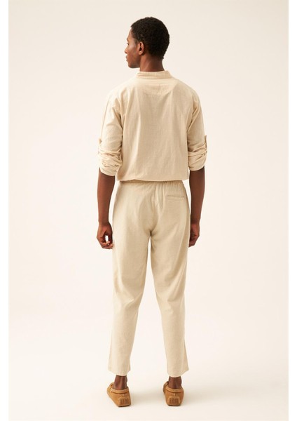 Unisex Bej Keten Pamuk Karışımlı Casual Pantolon modelleri