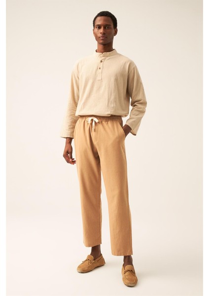 Unisex Vizon Keten Pamuk Karışımlı Casual Pantolon