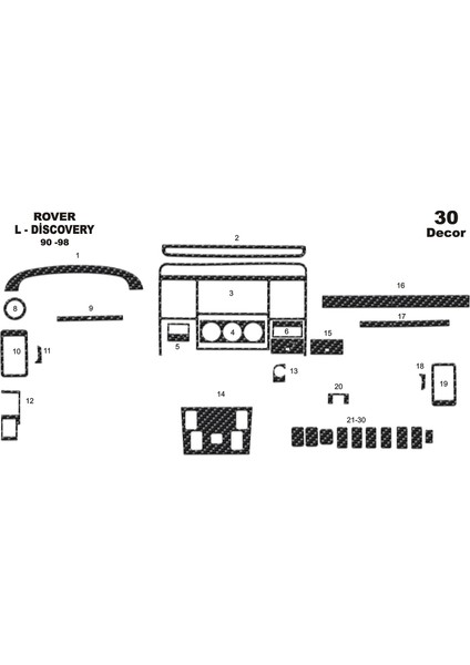 Meriç® Land Rover Discovery Ön Torpido Kaplama Maun 30 Parça 1990-1998