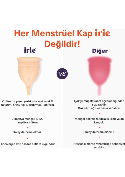 Adet Kabı Regl Kabı Menstrüel Kap Menstrual Cup (2'li Paket) Yumuşak Alman %100 Medikal Silikon