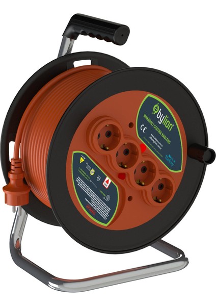 Bylıon Makaralı Uzatma Kablosu 3*1.5mm² 20 Mt. Turuncu Kablo - Işıklı