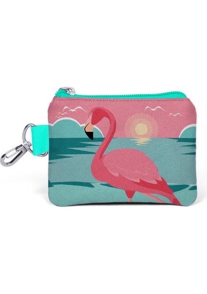 Su Yeşili Mercan Flamingo Desenli Bozuk Para Çantası 21777