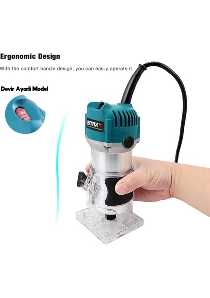 Staxx Pro 6 Kademe Devir Ayarlı 1600W Formika Traşlama Freze Makinesi 6mm Pens 2 Yıl Güvenceli indirimleri