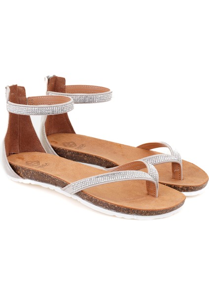 Gina Kahve Kadın Taşlı Parmak Arası Sandalet