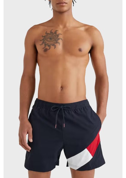 Logolu Deniz Şortu Belden Bağlamalı Cepli Slim Fit Mayo Short Erkek Mayo Short UM0UM02048 Dw5