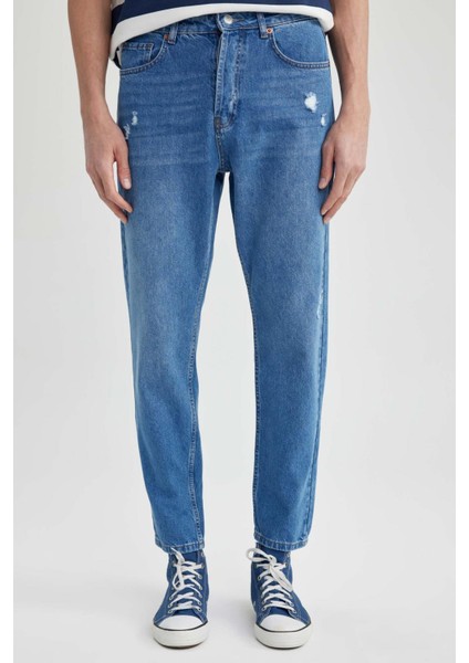 90's Slim Fit Dar Kalıp Yüksek Bel Dar Paça Yırtık Detaylı Jean Pantolon A3632AX23SM