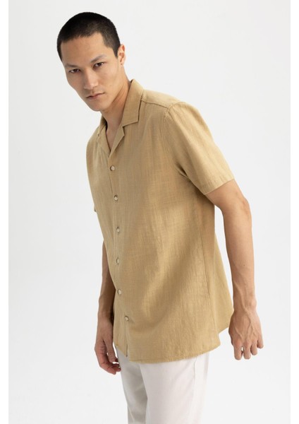 Modern Fit Apaş Yaka Kısa Kollu %100 Pamuk Gömlek Z5189AZ23SM