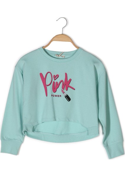 Kız Çocuk Baskılı Crop Sweatshirt