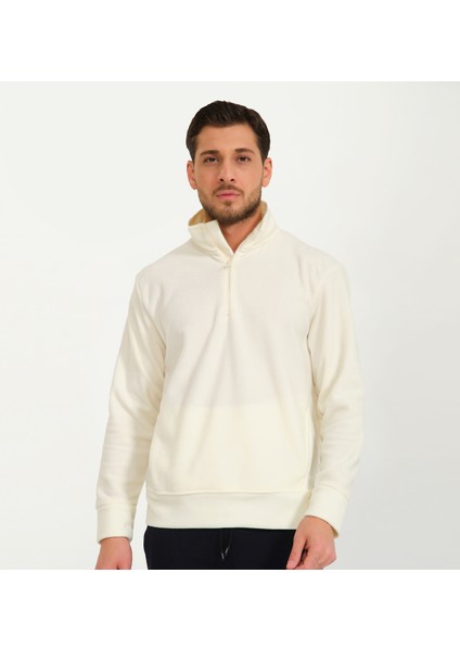 Vanir Basic Yarım Fermuarlı Polar Sweatshirt Ekru