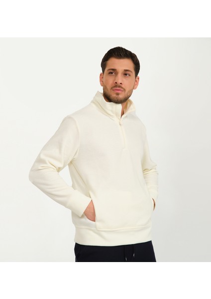 Vanir Basic Yarım Fermuarlı Polar Sweatshirt Ekru