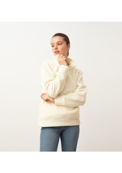 Vanir Basic Yarım Fermuarlı Polar Sweatshirt Ekru