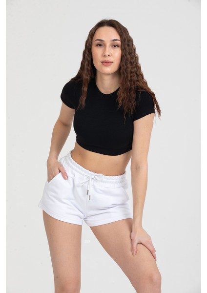 Kadın Beli Lastikli Basic Kısa Cepli Şort fiyatları