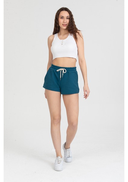 Kadın Beli Lastikli Basic Kısa Cepli Şort