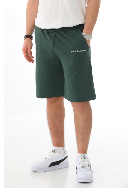 Erkek Regular Fit Pamuklu Şort-Yeşil