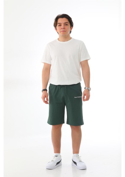 Erkek Regular Fit Pamuklu Şort-Yeşil
