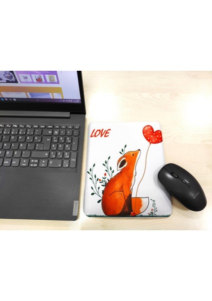 Love Tilki Desenli Bilek Destekli Dikdörtgen Mousepad