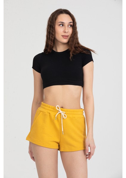 Kadın Beli Lastikli Basic Kısa Cepli Şort modelleri