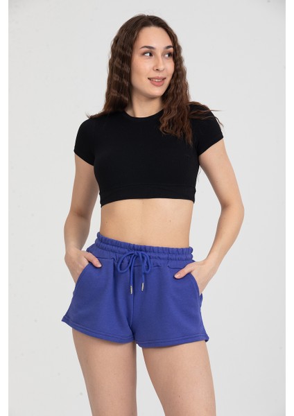 Kadın Beli Lastikli Basic Kısa Cepli Şort modelleri