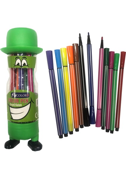 12 Renk Yıkanabilir Keçeli Kalem Ayaklı Figürlü Kutulu