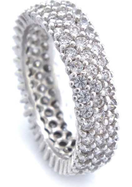 925 Ayar Gümüş Zirkon Taşlı 3 Sıra Tam Tur Kadın Yüzük GKY-102