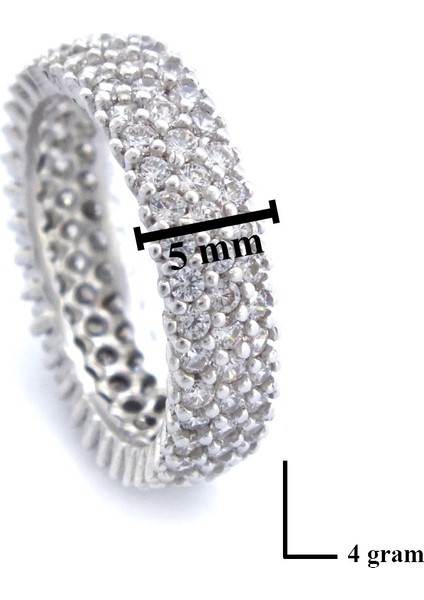 925 Ayar Gümüş Zirkon Taşlı 3 Sıra Tam Tur Kadın Yüzük GKY-102 fiyatları