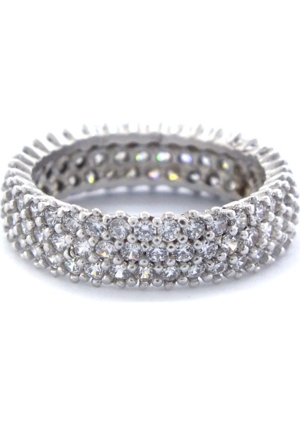 925 Ayar Gümüş Zirkon Taşlı 3 Sıra Tam Tur Kadın Yüzük GKY-102 modelleri