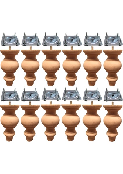 12'li Ahşap Koltuk-Baza-Sehpa-Mobilya Ayağı- Uzunluk: 15 cm Çap: 7.5 cm -12'li Set 3301000000410