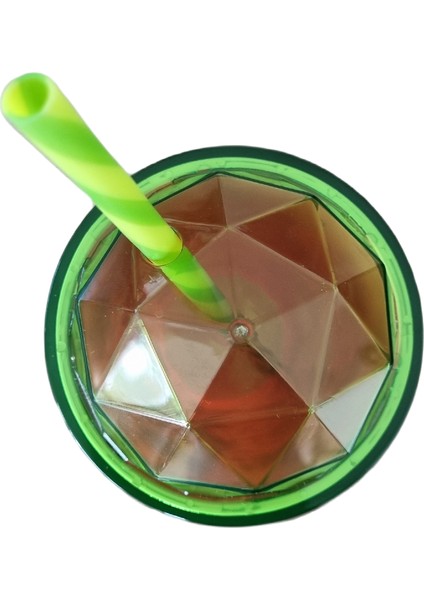 Kalp Simli Avokado Desenli Çift Cidarlı Pipetli Plastik Bardak 540 ml Luna