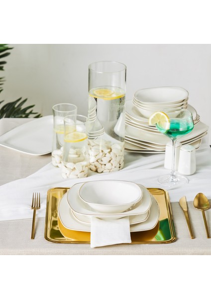 Roman Gold Square Shape Kayıklı 27 Parça 6 Kişilik Porselen Yemek Takımı fiyatları