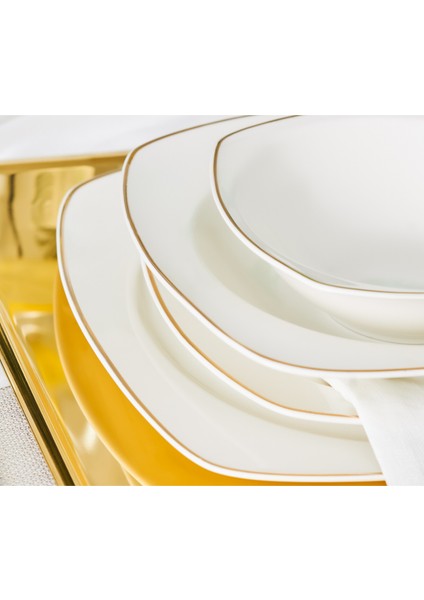 Roman Gold Square Shape Kayıklı 27 Parça 6 Kişilik Porselen Yemek Takımı fırsatları