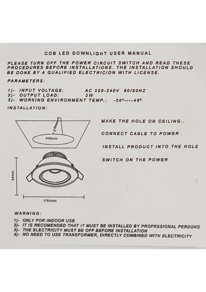 3 Watt LED Spot Trafolu Beyaz Kasa Beyaz Işık (Yce-N3) ( 2 Adet ) fırsatları
