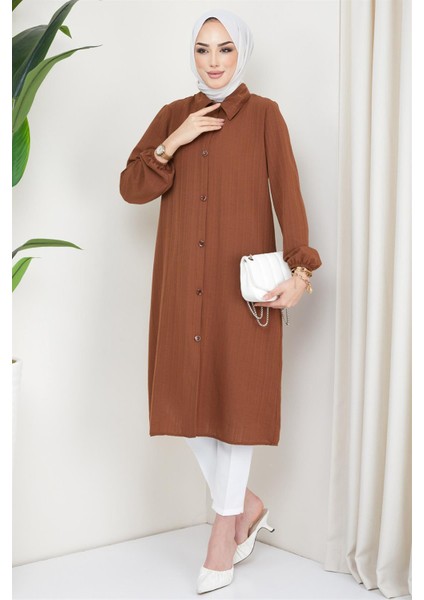 Yazlık Uzun Pamuklu Tunik Kahverengi