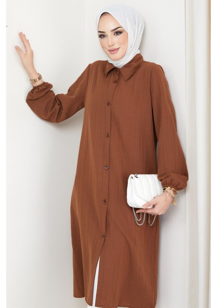 Yazlık Uzun Pamuklu Tunik Kahverengi fiyatları