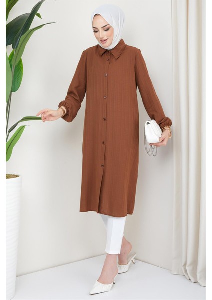 Yazlık Uzun Pamuklu Tunik Kahverengi modelleri