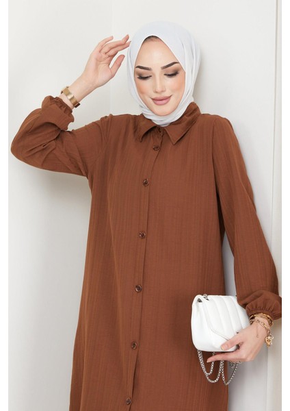 Yazlık Uzun Pamuklu Tunik Kahverengi fırsatları