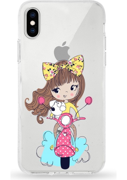 Apple iPhone Xs Uyumlu Kapak Vespagirl Tasarımlı Şeffaf Silikon Kılıf