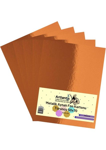 Turuncu 50X70 Metalik Aynalı Fon Kartonu 5 Adet 1 Paket Artlantis Aynalı Metalik Fon Kartonu