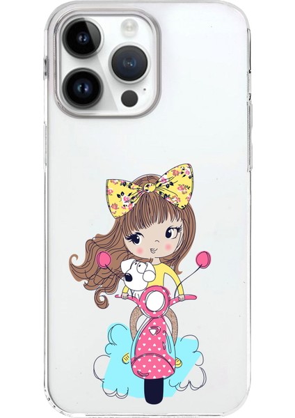 Apple iPhone 14 Pro Uyumlu Kapak Vespagirl Tasarımlı Şeffaf Silikon Kılıf