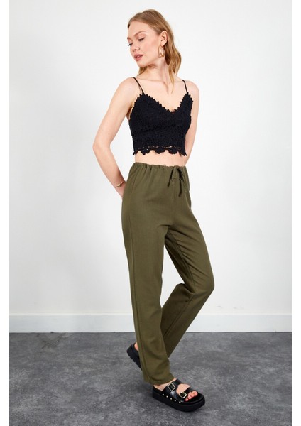 Haki Beli Büzgülü Kadın Pantolon fırsatları