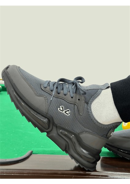 Erkek Spor, Jel Taban, Nefes Alabilen Anorak Gövde, Koyu Gri Sneaker, Spor Ayakkabı