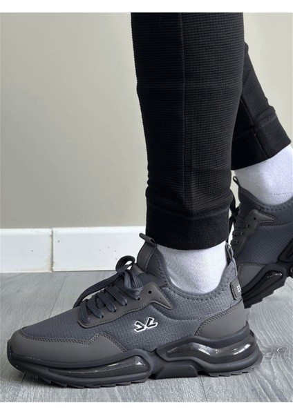 Erkek Spor, Jel Taban, Nefes Alabilen Anorak Gövde, Koyu Gri Sneaker, Spor Ayakkabı
