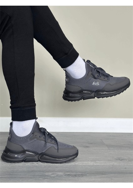 Erkek Spor, Jel Taban, Nefes Alabilen Anorak Gövde, Koyu Gri Sneaker, Spor Ayakkabı