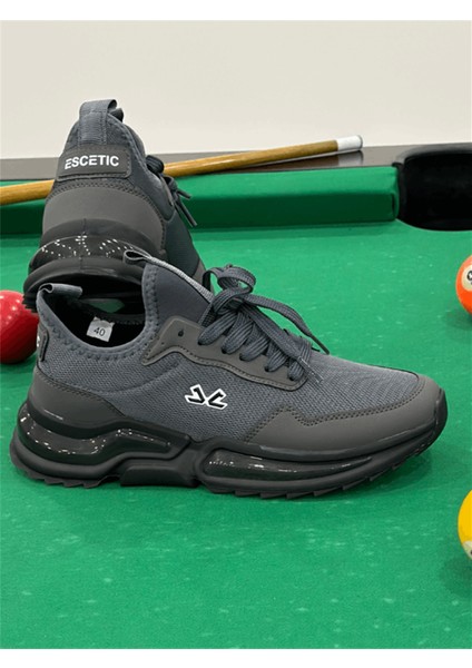 Erkek Spor, Jel Taban, Nefes Alabilen Anorak Gövde, Koyu Gri Sneaker, Spor Ayakkabı