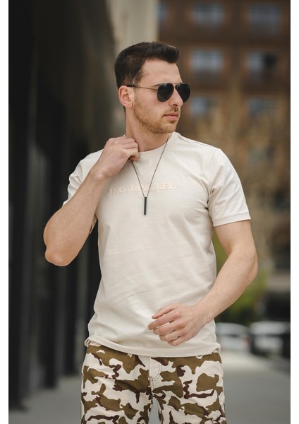 Nothing New Kabartma Baskılı Slim Fit Likralı Erkek Tshirt modelleri