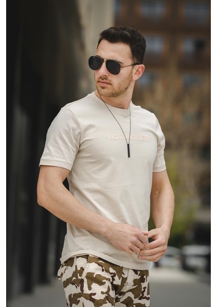 Nothing New Kabartma Baskılı Slim Fit Likralı Erkek Tshirt fırsatları