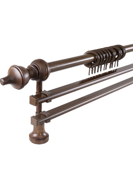 Demonte Modern Başlıklı Ceviz Ahşap Rustik Perde Askısı - Çift Raylı fiyatları