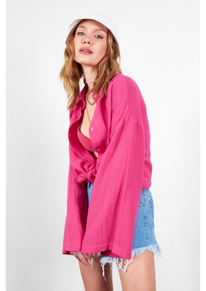 Fuşya Kolları Salaş Kadın Gömlek fiyatları